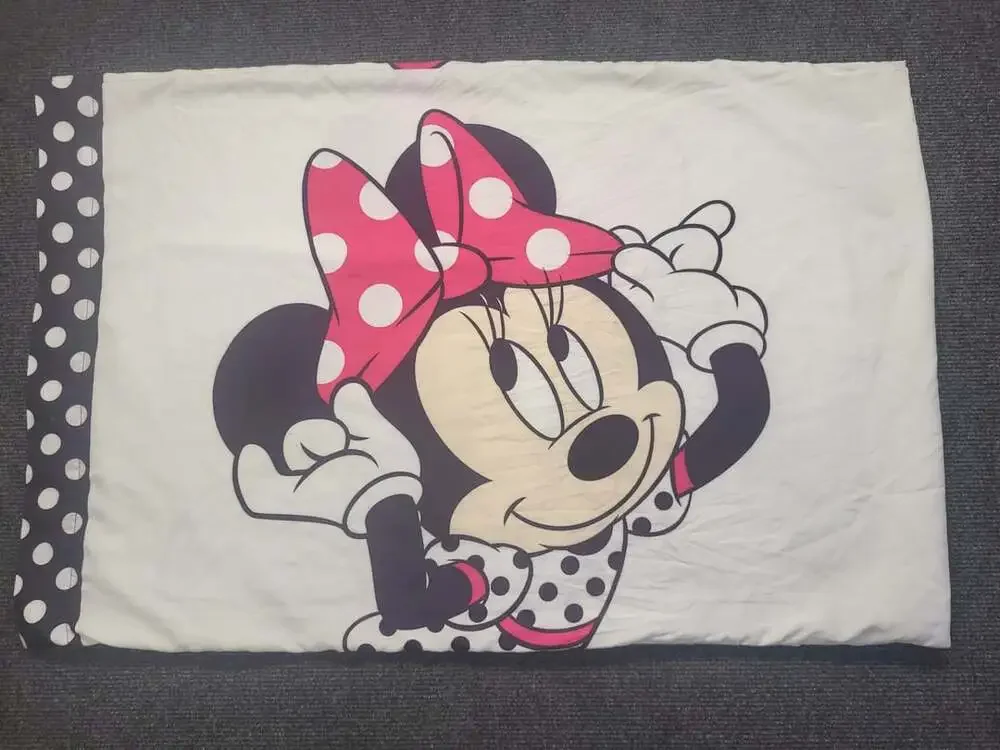 Disney Minnie Mouse Pillowcase Black and White Polka Dot White